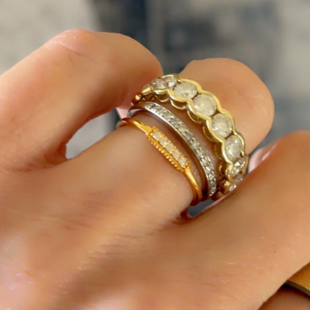Elegant 14k Gold Vermeil Ring with Crystal Accents Dainty Stackable Ring